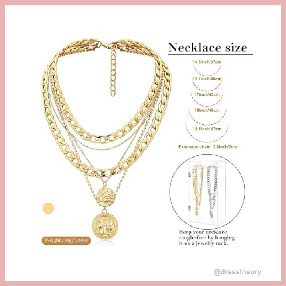 Layered Coin Pendant Necklace Set with Chunky Chain - Picture 6 of 8